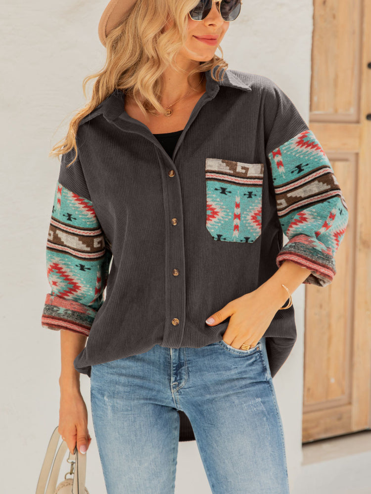 WOLF Damen Winter Jacke im Ethno Stil Bedruckt Langarmelig Lockere Jacke