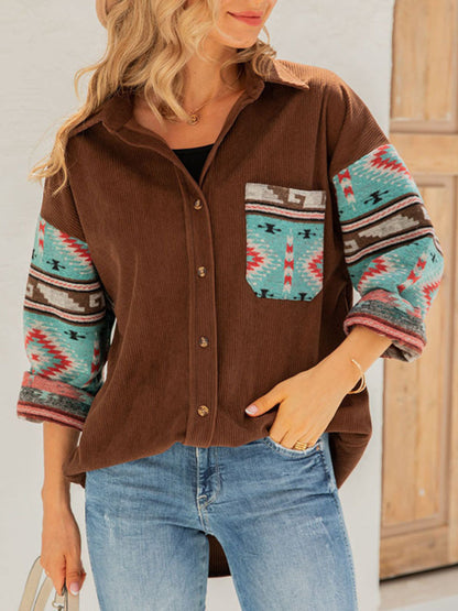 WOLF Damen Winter Jacke im Ethno Stil Bedruckt Langarmelig Lockere Jacke