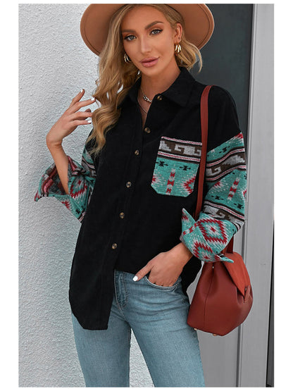 WOLF Damen Winter Jacke im Ethno Stil Bedruckt Langarmelig Lockere Jacke