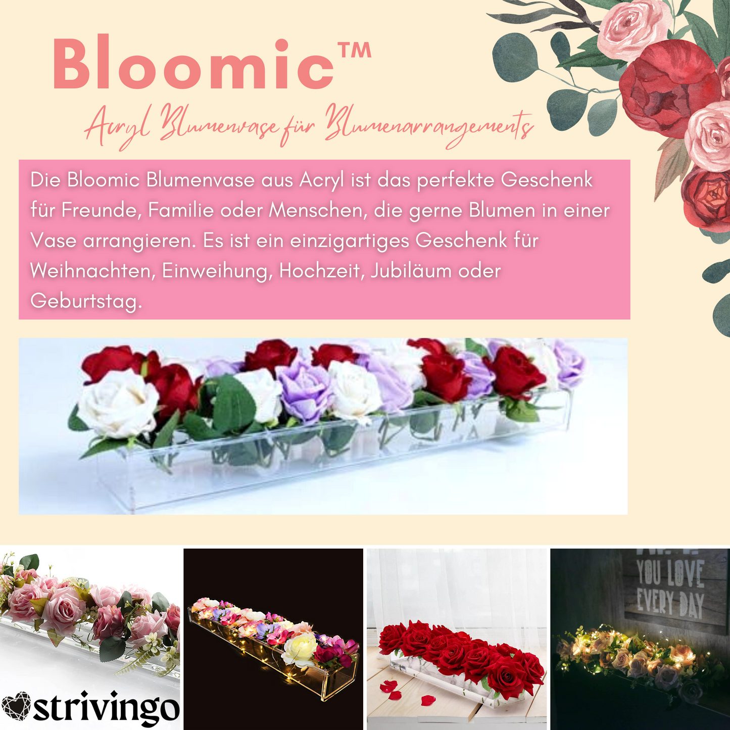 Bloomic™ Acryl Blumenvase für Blumenarrangements