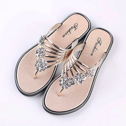 WOLF Damen Pantoffeln Flip-Flops Draußen Pantoffeln Strand Pantoffeln Outdoor Strand Sommer Strass Flacher Absatz Elegant Lässig Kunstleder Loafer Solide Farbe Silber Schwarz Gold
