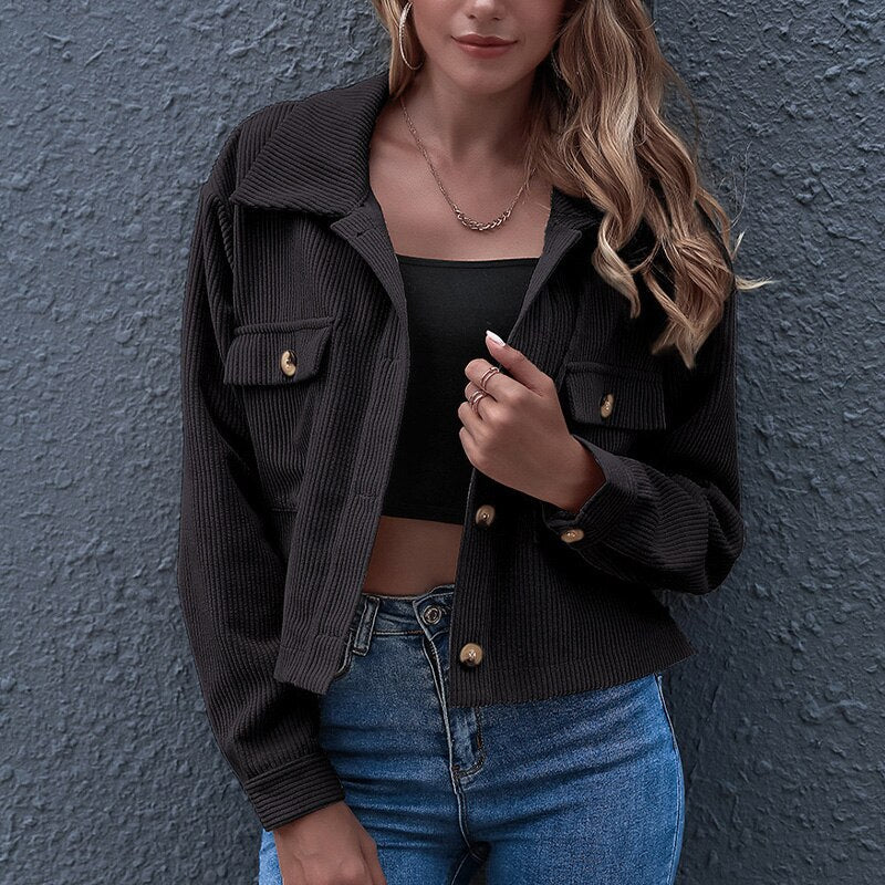 Celina Rippenjacke  | Trendige kurze Rippenjacke mit offenem Kragen