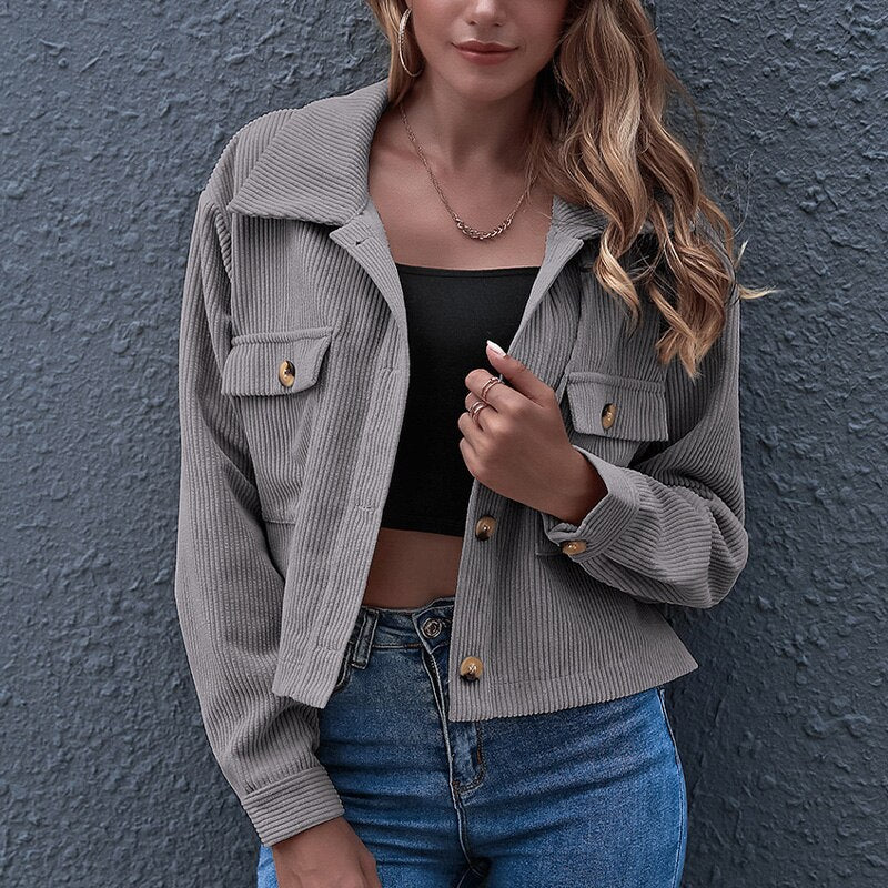 Celina Rippenjacke  | Trendige kurze Rippenjacke mit offenem Kragen