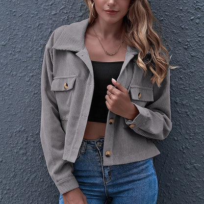 Celina Rippenjacke  | Trendige kurze Rippenjacke mit offenem Kragen