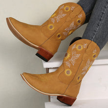 Lade das Bild in den Galerie-Viewer, Gaboura Sonnenblumenstiefel | Hohe Damenstiefel mit Sonnenblumendruck

