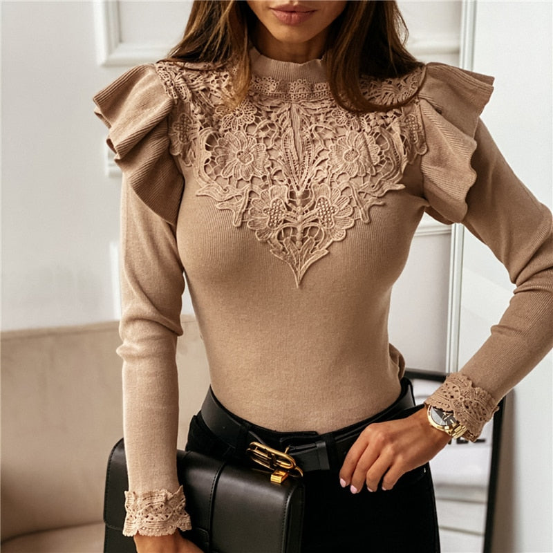 WOLF Langärmeliger Pullover Rüschen