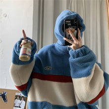 Lade das Bild in den Galerie-Viewer, WOLF Patchwork Streifen mit Kapuze Lässiger Pullover
