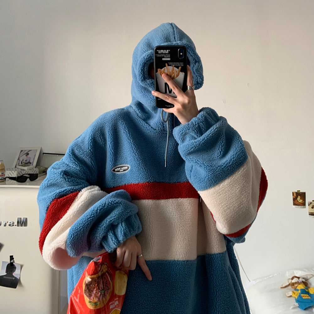 WOLF Patchwork Streifen mit Kapuze Lässiger Pullover