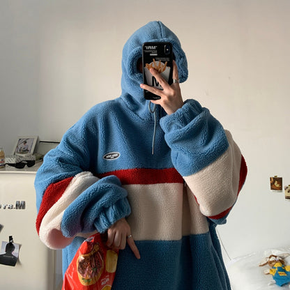 WOLF Patchwork Streifen mit Kapuze Lässiger Pullover