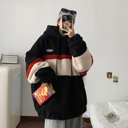 WOLF Patchwork Streifen mit Kapuze Lässiger Pullover