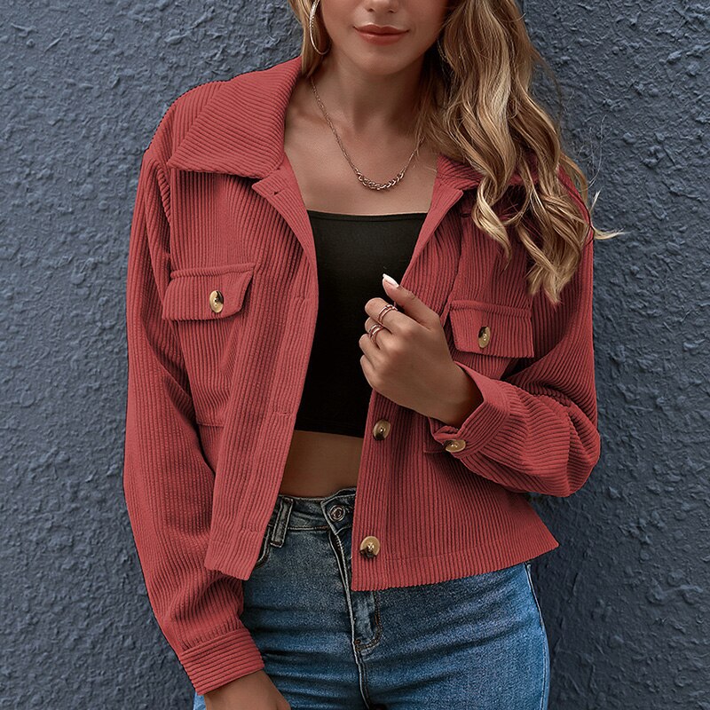 Celina Rippenjacke  | Trendige kurze Rippenjacke mit offenem Kragen