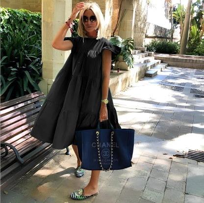 Zana Kleid | Mittellanges Kleid mit gerüschten Ärmeln