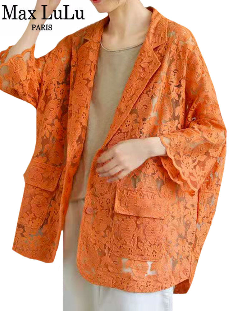 WOLF Sommer Damen Jacken Mit Blumen Spitzen Design Lockere Jacken