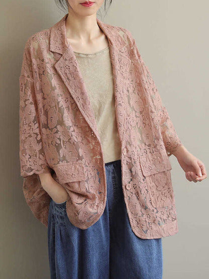 WOLF Sommer Damen Jacken Mit Blumen Spitzen Design Lockere Jacken