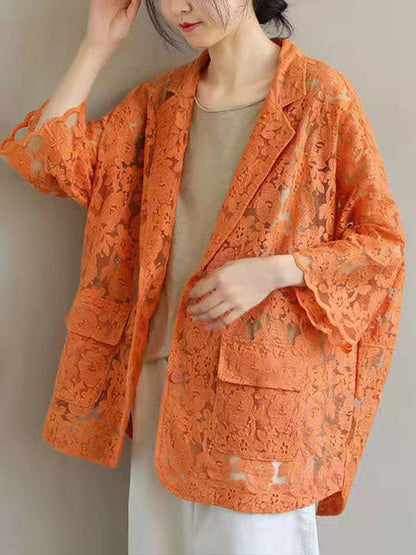 WOLF Sommer Damen Jacken Mit Blumen Spitzen Design Lockere Jacken