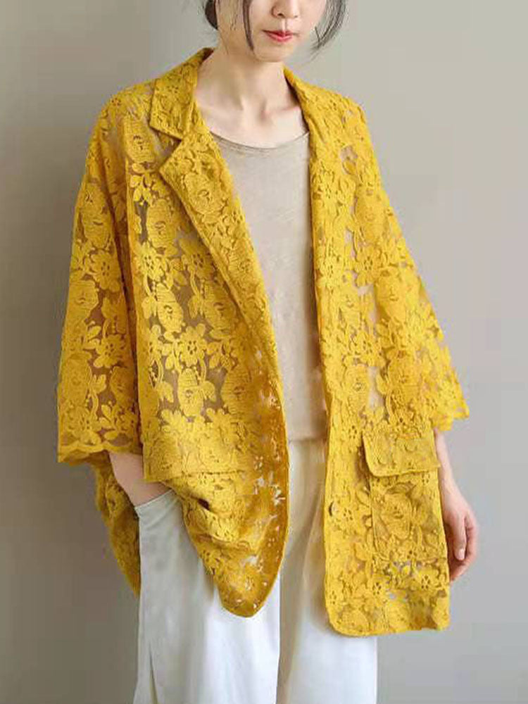 WOLF Sommer Damen Jacken Mit Blumen Spitzen Design Lockere Jacken