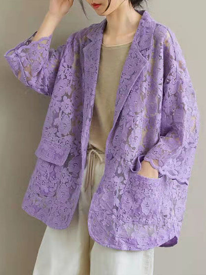 WOLF Sommer Damen Jacken Mit Blumen Spitzen Design Lockere Jacken