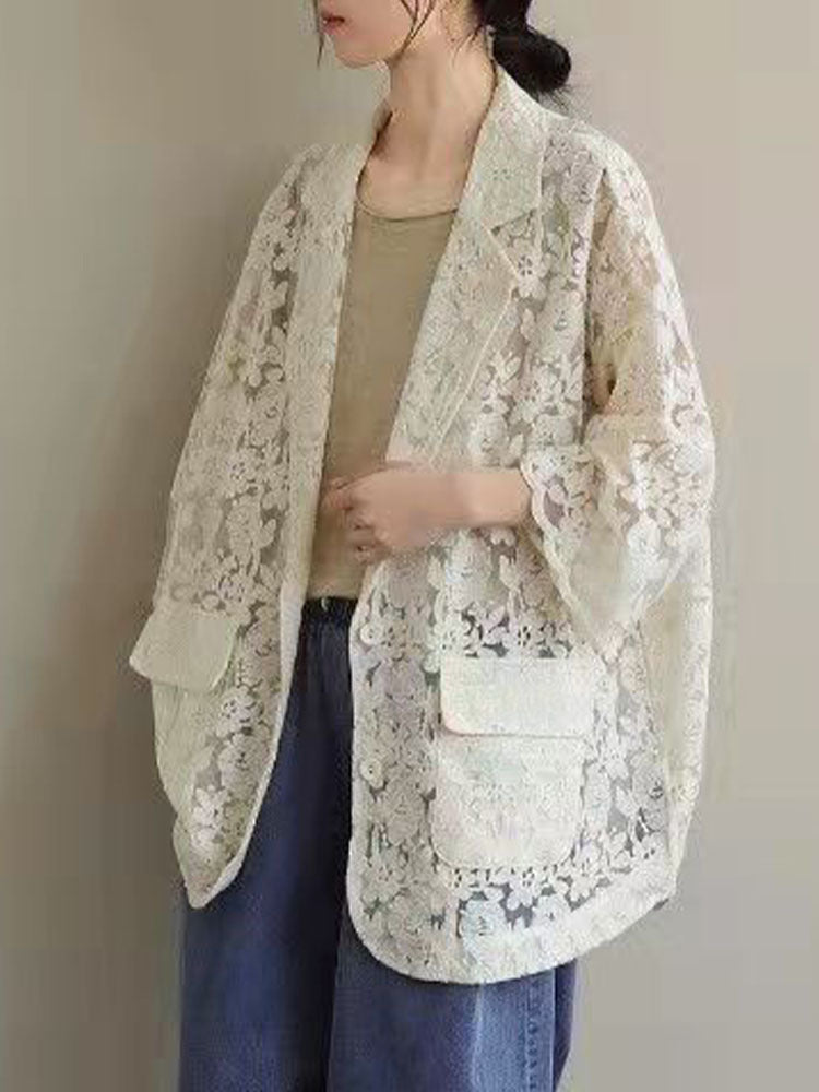 WOLF Sommer Damen Jacken Mit Blumen Spitzen Design Lockere Jacken