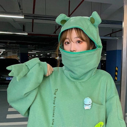 WOLF Reißverschluss Frosch Kapuzenpulli Pullover