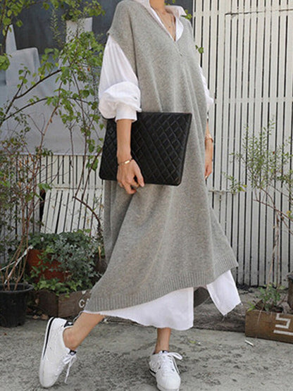 WOLF V-Ausschnitt Lose Pullover-Kleid