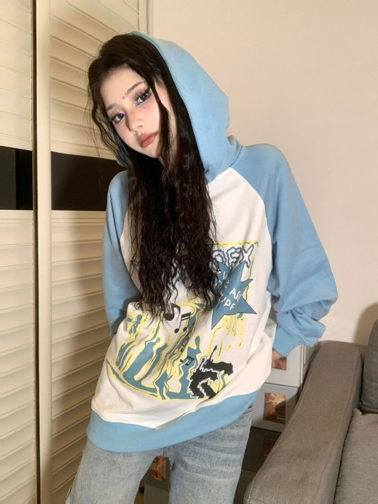 WOLF Stern Druck Grunge Japanisch Fairycore Niedlicher Pullover
