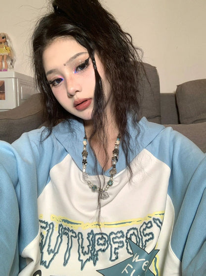 WOLF Stern Druck Grunge Japanisch Fairycore Niedlicher Pullover