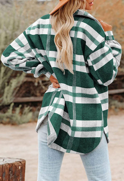 WOLF Langärmeliges, lockeres, kariertes Hemd Wollmantel