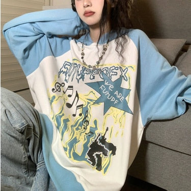 WOLF Stern Druck Grunge Japanisch Fairycore Niedlicher Pullover