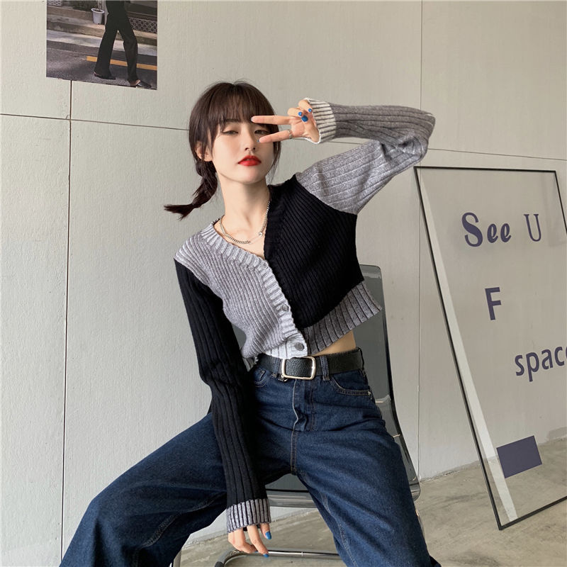 WOLF  Lang Ärmel V Hals Schlank Grau Pullover