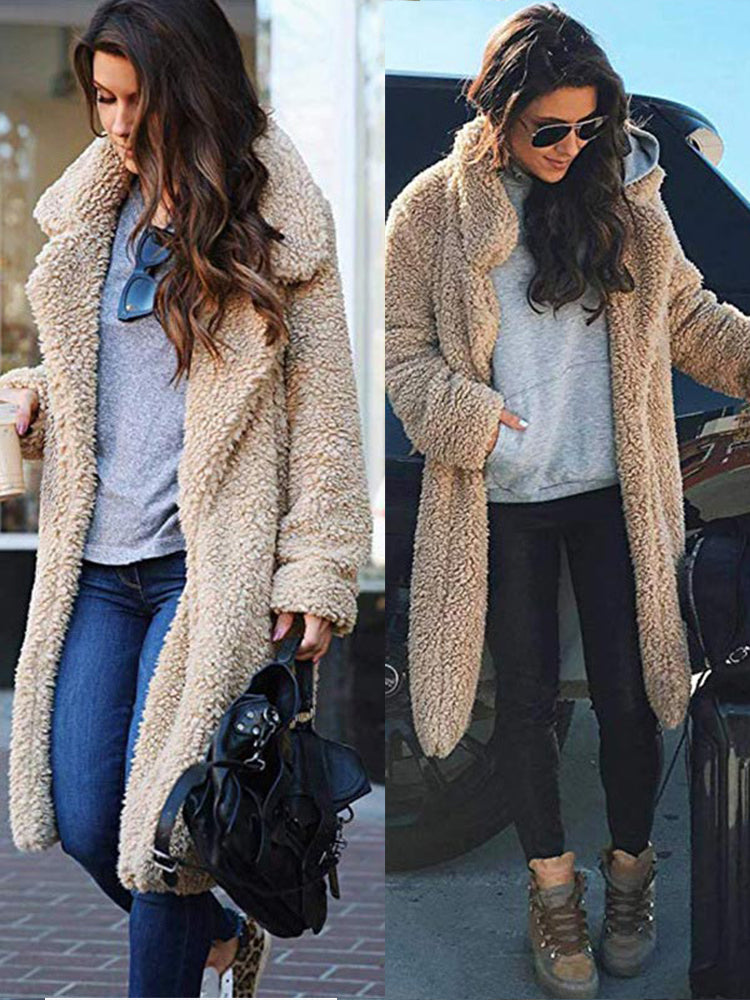 WOLF Lange Damen-Strickjacke aus weichem Kunstfell