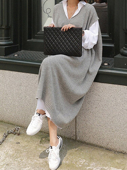 WOLF V-Ausschnitt Lose Pullover-Kleid