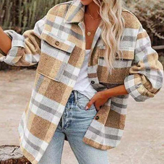 WOLF Wolle Kariert Pullover Mantel