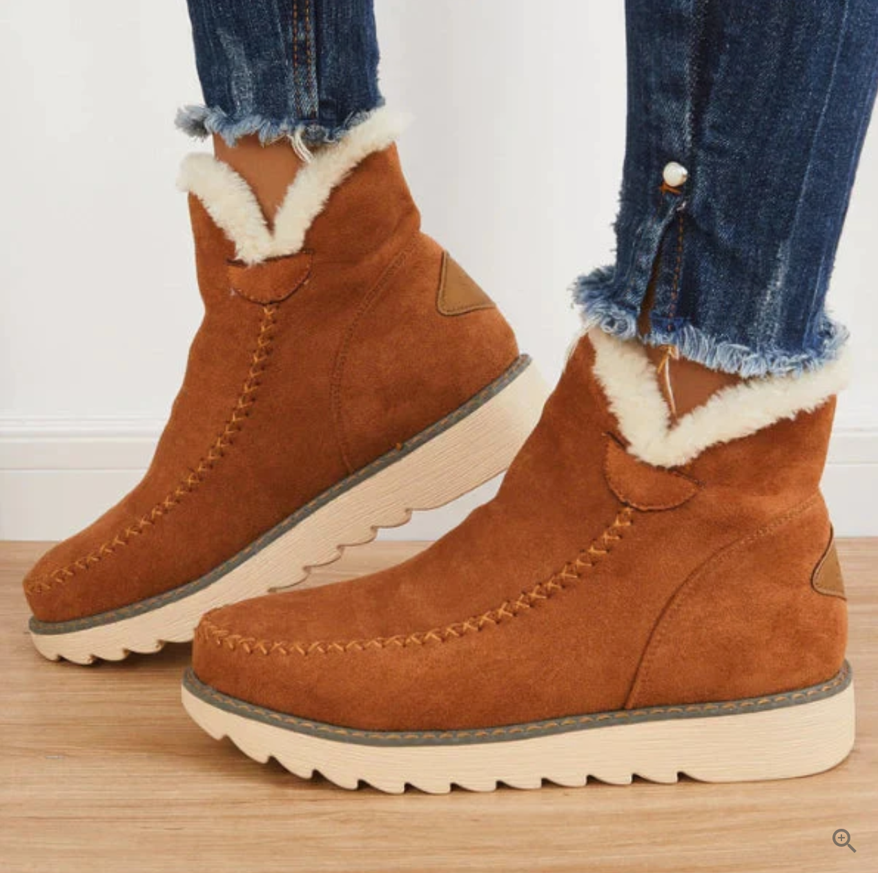 "Maddy" Fellstiefel aus weichem Kunstleder - casual, warm, elastisch_braun_lieblingsladen