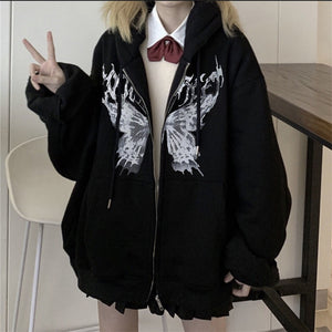 WOLF Schmetterling Druck Kapuzenpulli Pullover