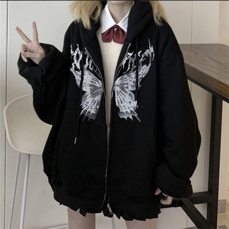 WOLF Schmetterling Druck Kapuzenpulli Pullover