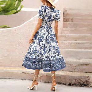 Athena™ - Elegantes V-Ausschnitt Kleid mit Blumenmuster