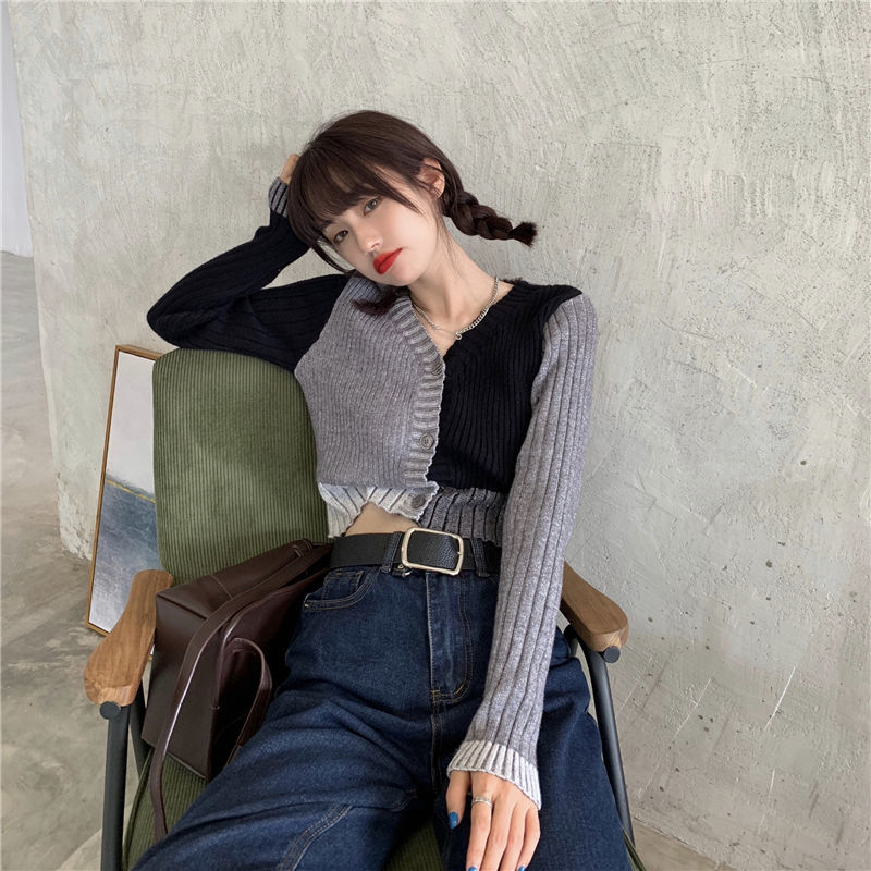 WOLF  Lang Ärmel V Hals Schlank Grau Pullover