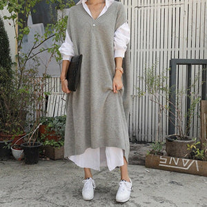 WOLF V-Ausschnitt Lose Pullover-Kleid