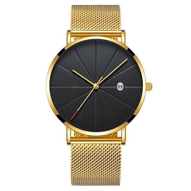 Ultradünne Herren-Uhr - Designer-Armbanduhr - elegant, spritzwassergeschützt, kratzsicher_gold_2