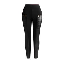 Lade das Bild in den Galerie-Viewer, Loavies Leggings in Lederoptik | Damen Leggings mit Biker-Effekt
