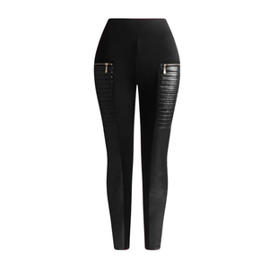 Loavies Leggings in Lederoptik | Damen Leggings mit Biker-Effekt