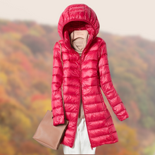 Lade das Bild in den Galerie-Viewer, Weber Daunenjacke | Ultraleichte Übergangsjacke für Frauen mit Kapuze,rot
