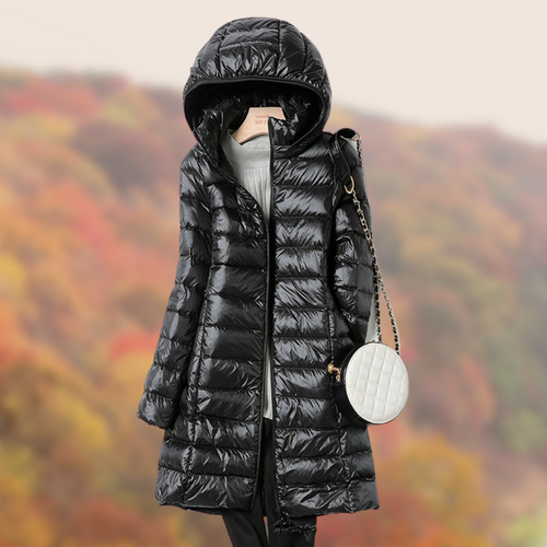 Weber Daunenjacke | Ultraleichte Übergangsjacke für Frauen mit Kapuze, schwarz