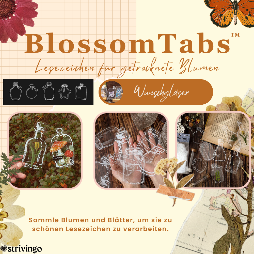 BlossomTabs™ Lesezeichen für getrocknete Blumen, Fotos oder Notizen (80er Set)