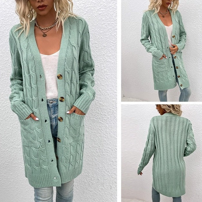 WOLF Lässig Locker Lang Ärmel Gestrickt Mäntel