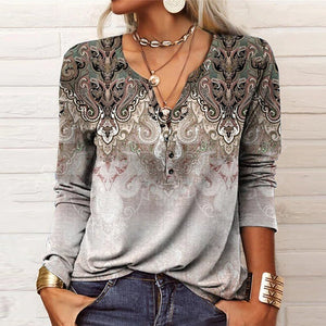 Bevada - Boho-Bluse mit V-Ausschnitt und langen Ärmeln