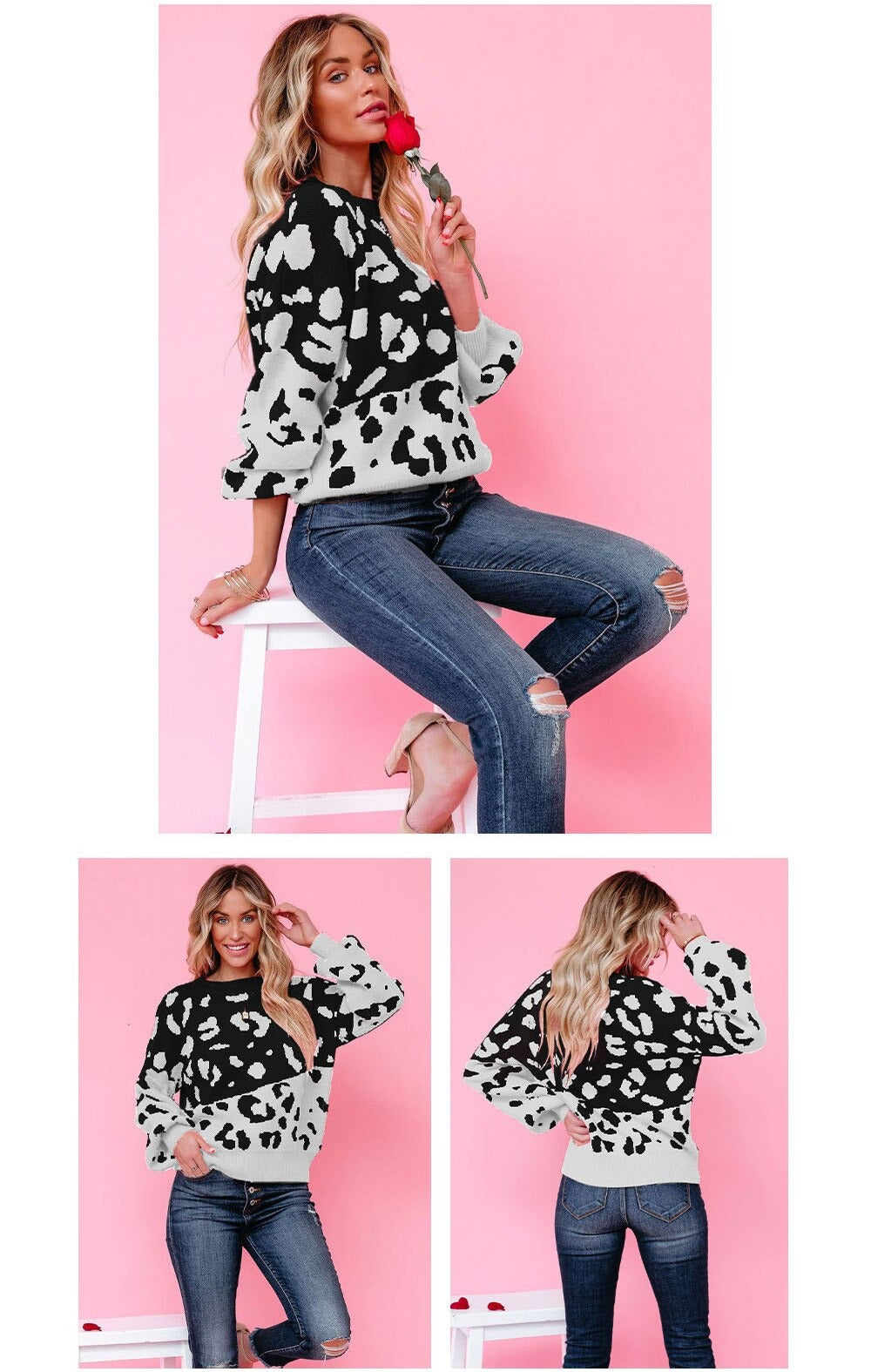 WOLF Rundhals-Pullover Gespleißt