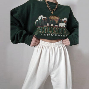 WOLF Lang Ärmel Ästhetisch Druck-Pullover