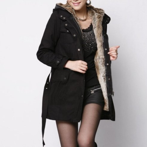 Desavio - Schlanker Kunstpelzmantel für Frauen mit Kapuze