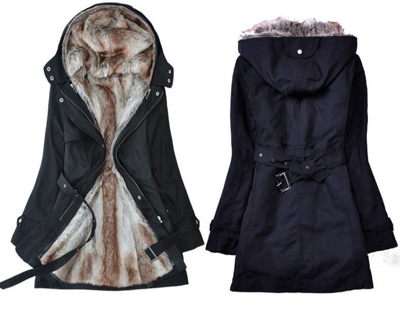 Desavio - Schlanker Kunstpelzmantel für Frauen mit Kapuze